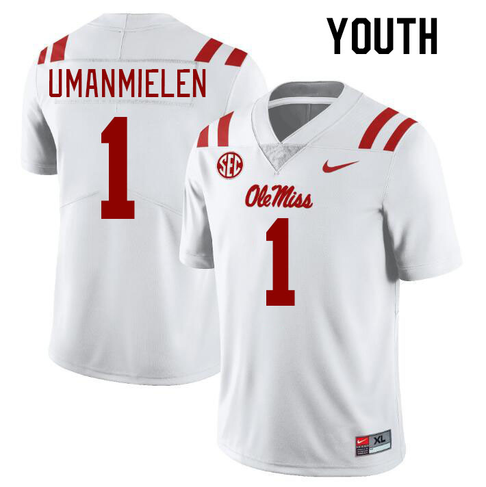 Youth #1 Princely Umanmielen Ole Miss Rebels College Football Jerseys Stitched-White